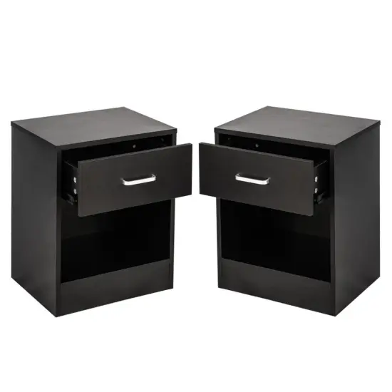 Set of 2 Bedroom Nightstand End Side Bedside Table W/Drawer Storage. Black {2}