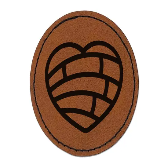 Concha Pan Dulce Heart Sweet Mexican Bread Round Iron-On Engraved Faux Leather Patch Applique - 2.5" Brown {1}