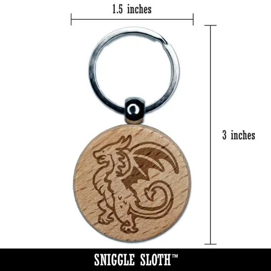 Fierce Wyvern Dragon Fantasy Silhouette Engraved Wood Round Keychain Tag Charm {2}