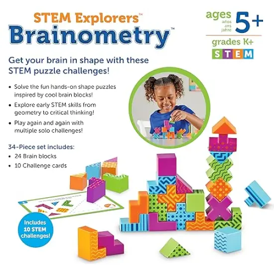 STEM Explorers Brainometry - 34 Pieces, Ages 5+ STEM Toys for Kids, Brain Teaser Toys and Games, Kindergarten Games {3}