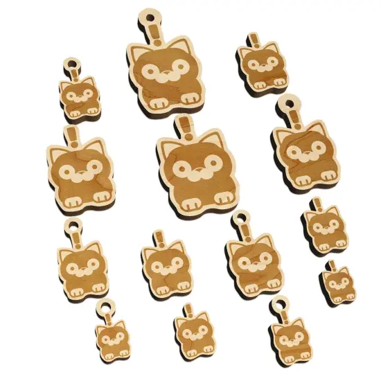 Round Cat Shocked Mini Wood Shape Charms Jewelry DIY Craft {7}