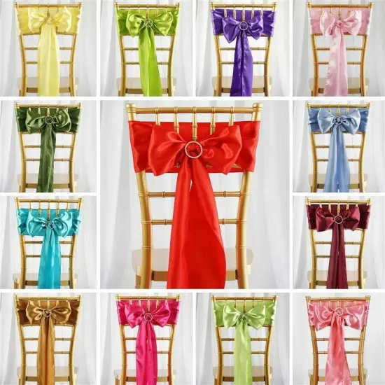 10Pcs Satin Chair Sashes for Wedding Reception Decor Royal blue {2}