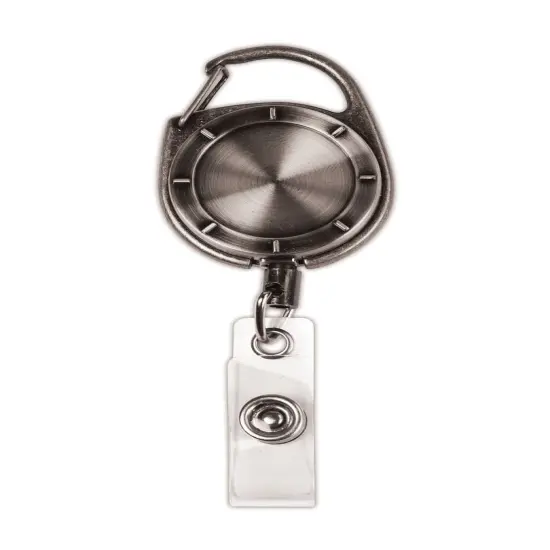 MyID Card Reel, Lanyard, and Badge Holder items are compatible to create a system of MyID accessories. The card reel contains a clip and is 1.25" diameter. The nylon retractable cord is 26" length. For use by itself, with a lanyard or a card holder {1}