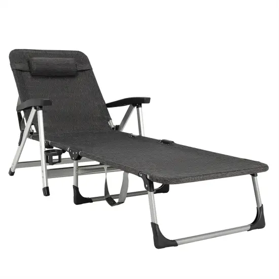 Beach Folding Chaise Lounge Recliner with 7 Adjustable Position Grey {1}