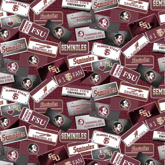 Sykel Enterprises-Florida State University Cotton Fabric-FSU Seminoles License Plate Cotton Quilting Fabric {1}