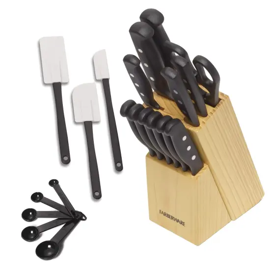 22 Pieces Never Needs Sharpening Triple Rivet High-Carbon Stainless Steel Knife Block and Kitchen Tool Set, Black {2}