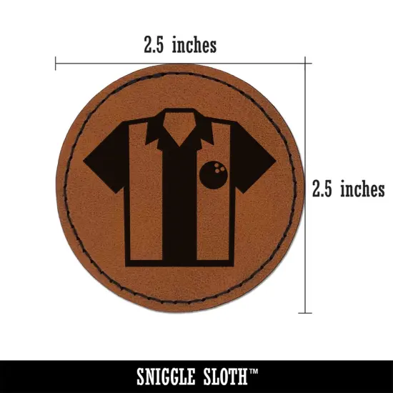 Bowling Shirt Striped Retro Style Round Iron-On Engraved Faux Leather Patch Applique - 2.5" Brown {3}