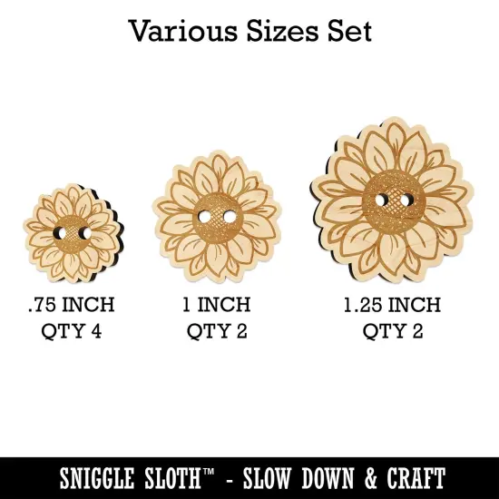 Cute Sunflower Doodle Wood Buttons for Sewing Knitting Crochet DIY Craft {1}