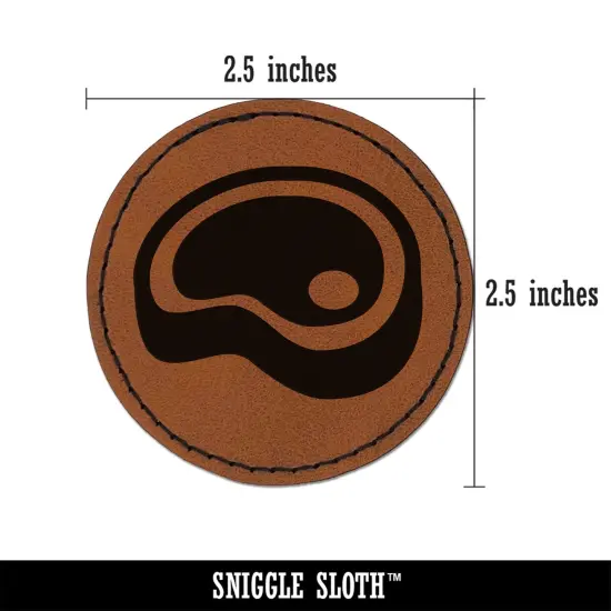 Steak Beef Dinner Icon Round Iron-On Engraved Faux Leather Patch Applique - 2.5" Brown {3}