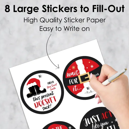 Big Dot of Happiness Secret Santa - Round Christmas Gift Exchange Party To and From Gift Tags - Large Stickers - Set of 8 {6}