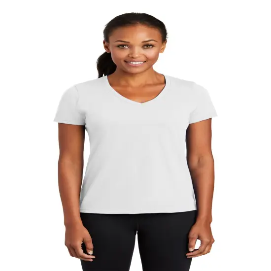 Port & Company&reg; Ladies Performance Blend Short Sleeve V-Neck Tee White {1}