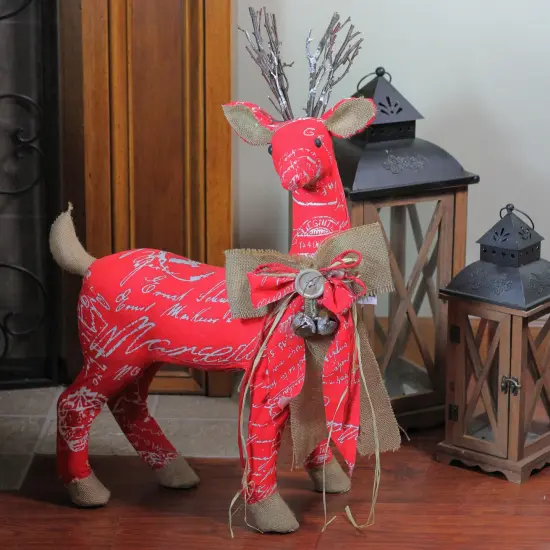 Northlight Reindeer with Burlap Bow Christmas Decoration - 24" - Red and Brown {4}
