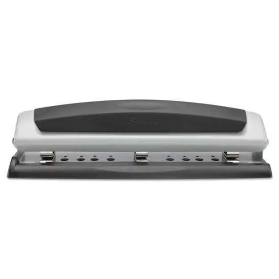 3 Hole Punch, 2- 3 Hole Adjustable Desktop Puncher, 10 Sheet Punch Capacity, Precision Pro, Black/Silver (74037) {2}