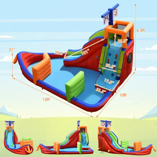 6-in-1 Pirate Ship Waterslide Kid Inflatable Castle with Water Guns {4}