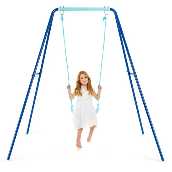 Outdoor Kids Swing Set with Heavy Duty Metal A-Frame and Ground Stakes Orange {6}