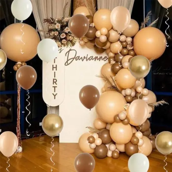 60 Packs 12 Inch Retro Brown Cream Balloon, Brown Beige Balloons, Sand White Neutral Balloons Metallic Gold Balloons for Birthday Baby Shower Jungle Boho Wedding Decorations {4}