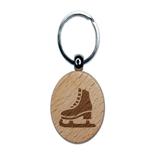 Ice Skate Skating Winter Sport Engraved Wood Round Keychain Tag Charm {1}