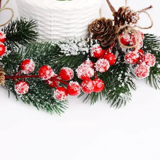 10 Pieces Christmas Berries Pine Cones for DIY Crafts-Christmas Tree Picks Spray Evergreen Artificial Pine Branches Holly Stem,Xmas Garland D&eacute;cor,Gift Wrap Embellishment (Red) {4}