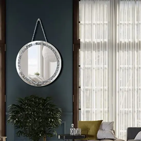 Crush Diamond 12 inch Wall-Mounted Mirrors with Iron Chain Home Decoration Round Silver Crystal Sparkling Decorative Mirror {6}