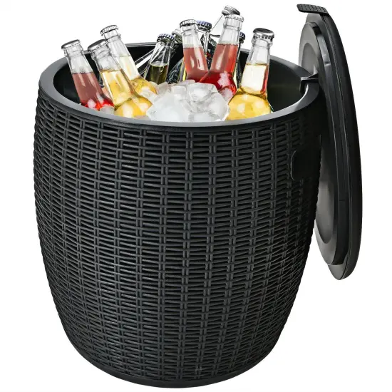 9.5 Gallon 4-in-1 Patio Rattan Cool Bar Cocktail Table Side Table Black {4}