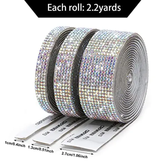 3 Rolls 6.6 Yards Self-Adhesive Crystal Rhinestone Diamond Ribbon - DIY Diamond Ribbon Stickers with 2 mm Rhinestones for Arts Crafts,Bling Ribbon Rolls for Vases,Car,Wedding Cake Decoration(AB Color) {1}