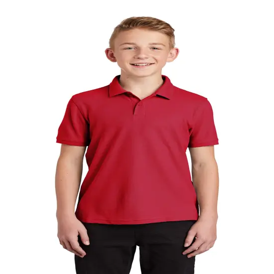 Youth Core Classic Pique Polo T-Shirt &ndash; 60/40 Cotton-Poly Blend, Lightweight 4.4 oz Fabric, Breathable & Durable Kids Polo Shirt Rich red {1}