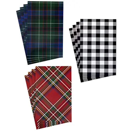 Hallmark Plaid Shirt Box Bundle (12 Boxes, 3 Designs) Blue, Green, Red, Black Buffalo Check for Christmas, Hanukkah, Birthdays, Father's Day {3}