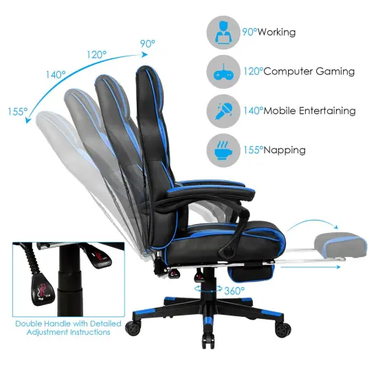 Goplus Massage Gaming Chair Reclining Racing Computer Office Chair with Footrest White\ Black\Blue\Red {5}