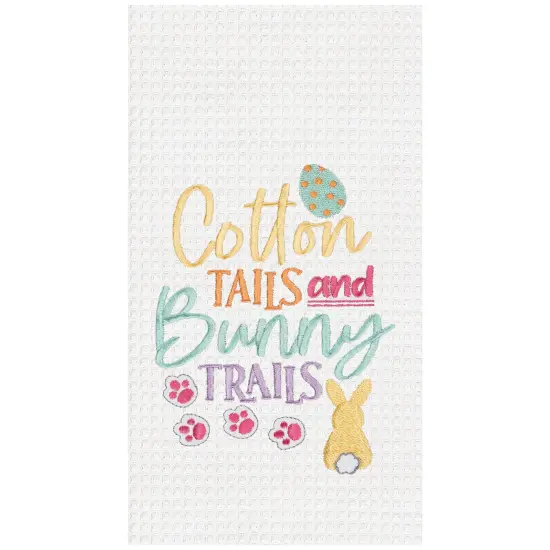 "Cotton Tails & Bunny Trails" Easter Rabbit Embroidered Cotton Waffle Weave Kitchen Dishtowel {1}