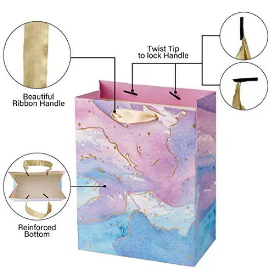 Medium Size Gift Bags-Colorful Marble Pattern Gift Bag with Tissue Paper for Shopping, Parties, Wedding, Baby Shower, Craft-4 Pack-7" X 4" X 9" {4}