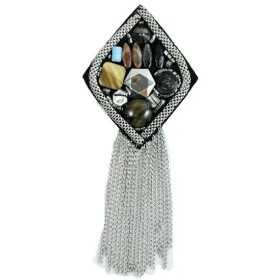 Diamond Beaded Brooch with Chains {1}