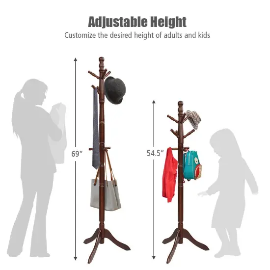 Adjustable Height Free Standing Wooden Coat Rack Tree Perfect for Any Room Brown {4}