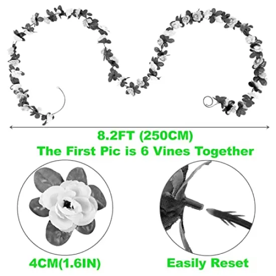 8 Pieces 66 ft Flower Garland, Artificial Rose Vine Flowers with Green Leaves Hanging for Room, Anniversary Wedding Birthday Christmas Wall Arch Decor, Spring Pink Flower {5}