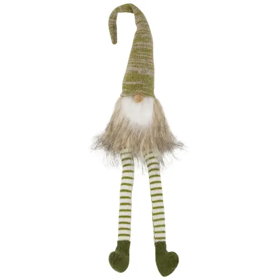 Northlight Sitting Gnome with Knitted Hat and Dangling Legs Christmas Figure - 29" - Green {1}
