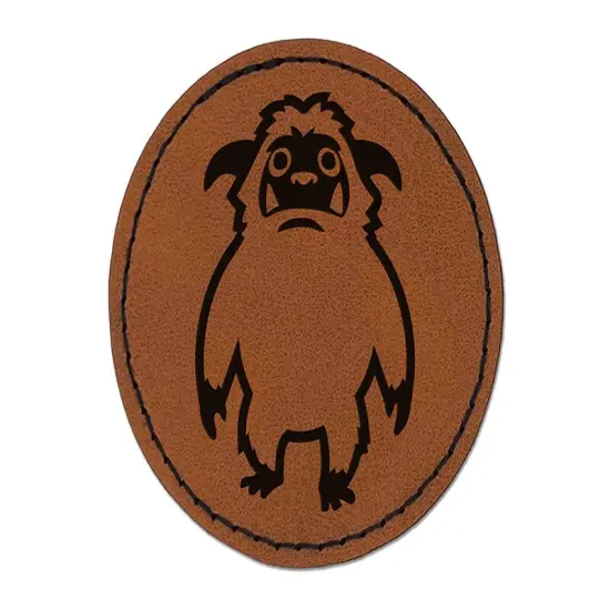 Abominable Snowman Yeti Monster Round Iron-On Engraved Faux Leather Patch Applique - 2.5" Brown {1}