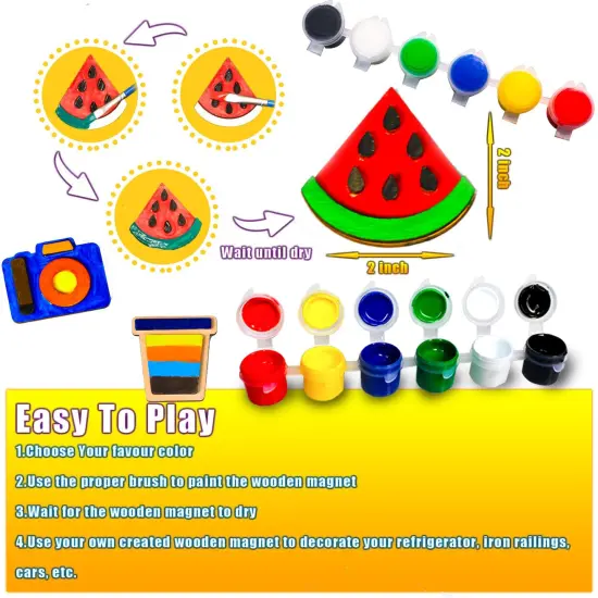 Paint Your Own Wooden Magnet - Wood Painting Craft Kit and Art Set for Kids, Art and Craft Supplies Party Favors for Boys Girls Age 4 5 6 7 8, Easter Crafts & Basket Stuffers {6}