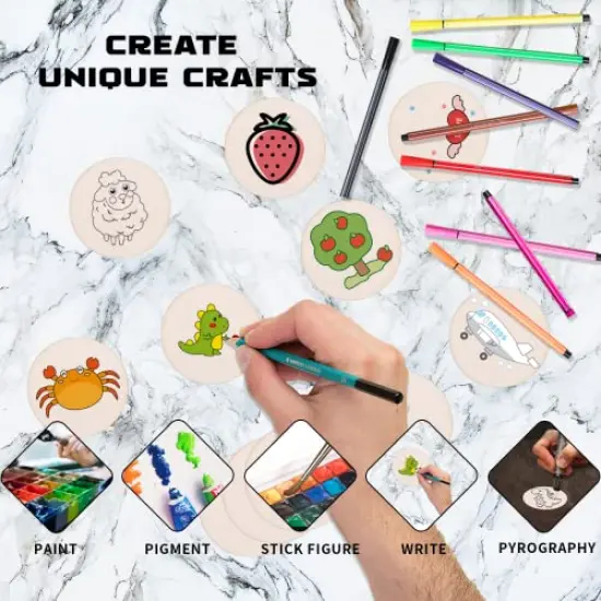 Hion 100 Pcs Unfinished Wood Slices - 2 Inch Natural Round Wood Circles for Crafts Wood Blanks Round Cutouts Ornaments Slices - for DIY Art Crafts Christmas Decorations {5}