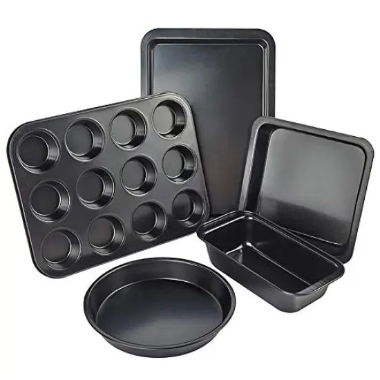 5 Pieces Nonstick Bakeware Set, Bakeware Include Cookie Sheet, Loaf Pan, Square Pan, Round Cake Pan, 12 Cups Muffin Pan {2}