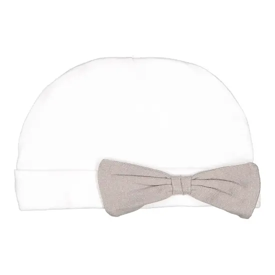 Baby Folded Beanie Cap with Bow --- 100% Cotton --- Various Colors by Rabbit Skins&reg; White / titanium {1}