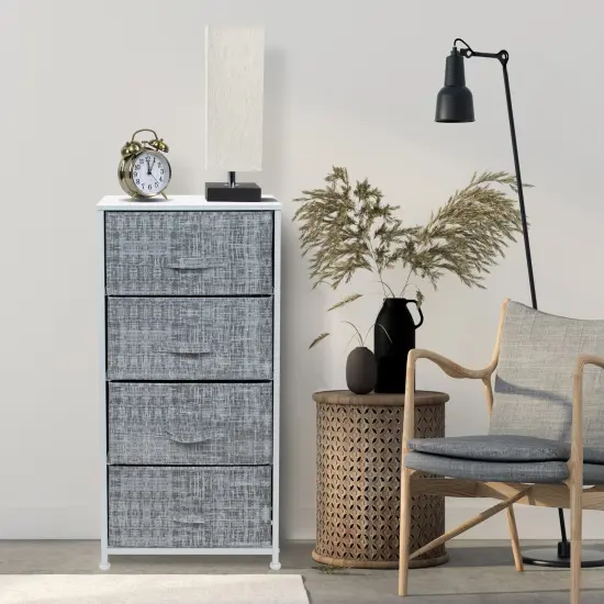 Sorbus Dresser with 4 Drawers - Bedside Furniture & Night Stand End Table Dresser with Steel Frame, Wood Top, Easy Pull Fabric Bins for Home, Bedroom Accessories, Office & Dorm Gray/White {4}