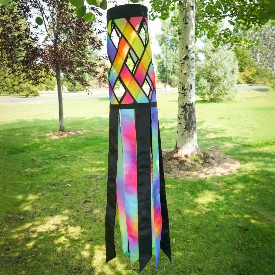 In the Breeze 5215 &mdash; Jewel Diagonal Weave 40" Windsock &mdash; Colorful Lattice Windsock with Color-Coordinated Tails {3}