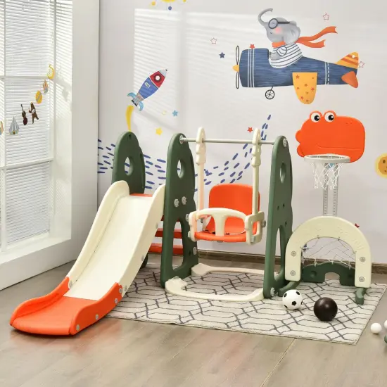 6 in 1 Slide and Swing Set with Ball Games for Kids Orange {2}