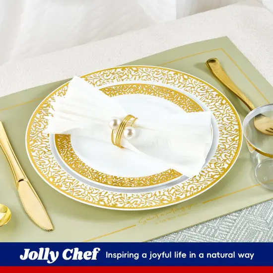 150 Pieces Gold Dinnerware Set, Elegant Plastic Plates Disposable Include: 25 Gold Lace Plastic Plates, 25 Dessert Plates, 25 Forks, 25 Knives, 25 Spoons, 25 Cup, Ideal for Party, Birthday {4}