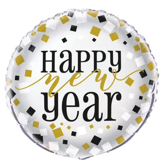 Black, Gold & Silver New Year 18" Round Foil Balloon, 1ct {1}