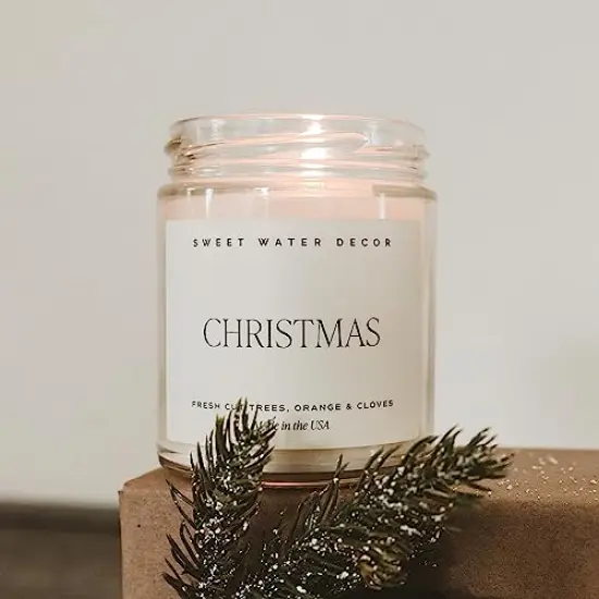 Christmas Soy Candle | Apple Cider, Cinnamon, Fresh Cut Christmas Tree Scented Candles for Home | 9oz Clear Jar + Gold Lid, 40+ Hour Burn Time, Made in the USA {5}