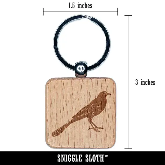 Brash Great-Tailed Grackle Black Bird Engraved Wood Square Keychain Tag Charm {2}