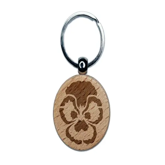 Pansy Annual Flower Engraved Wood Round Keychain Tag Charm {1}