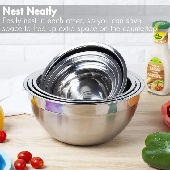 7 Pieces Mixing Bowls with Lids for Kitchen, Stainless Steel Mixing Bowls Set Ideal for Baking, Prepping, Cooking and Serving Food, Nesting Metal Mixing Bowls for Space Saving Storage {4}