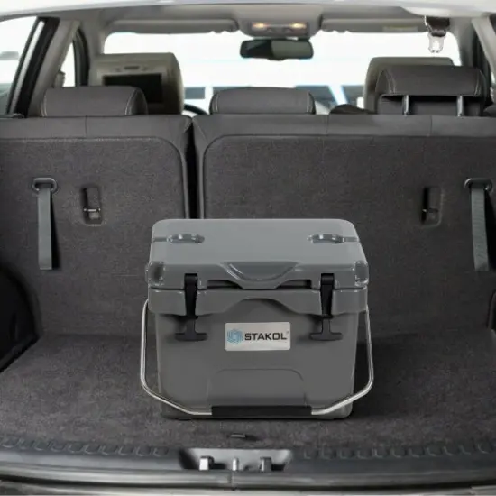 16 Quart 24-Can Capacity Portable Insulated Ice Cooler with 2 Cup Holders Grey {1}