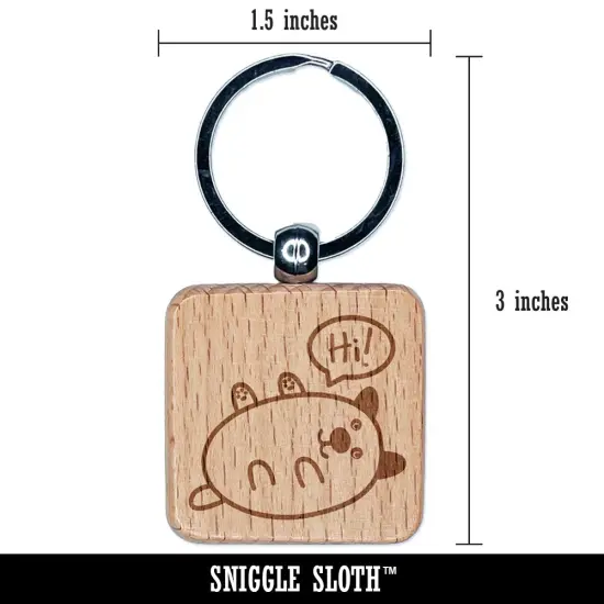 Pug Dog Hi Hello Doodle Rub My Tummy Engraved Wood Square Keychain Tag Charm {2}